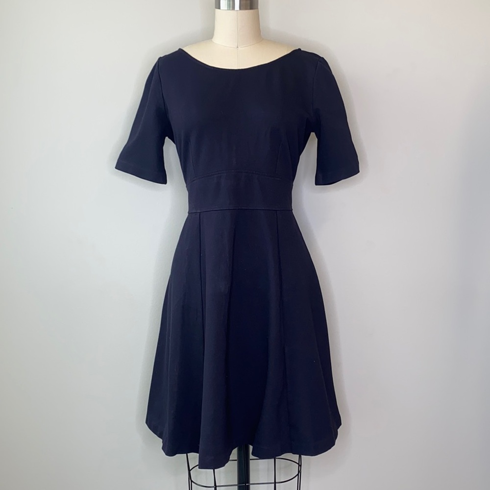 J.Crew Navy Ponte Short Sleeve Fit & Flare Dress